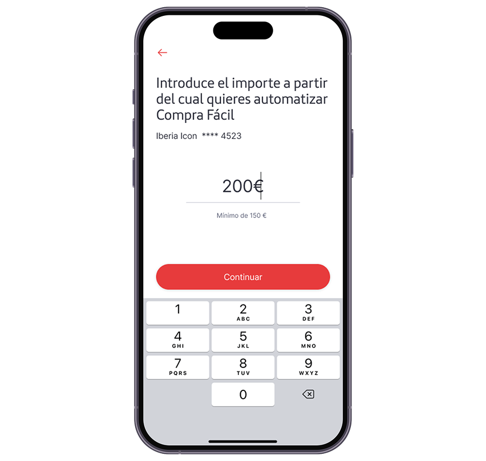 Introduce el importe para automatizar compra fácil