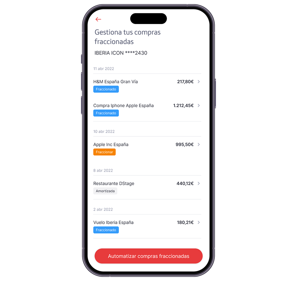 Gestiona compras fraccionadas Iberia Icon