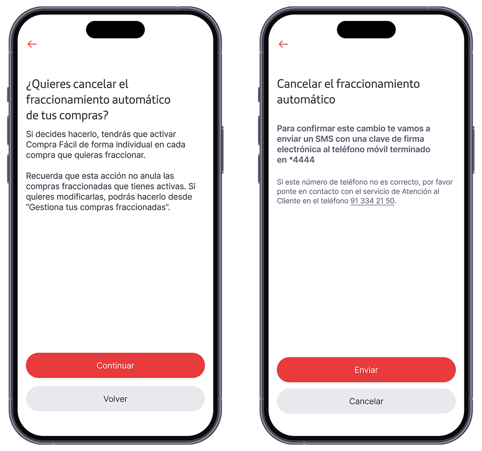 Cancelar fraccionamiento automático compras